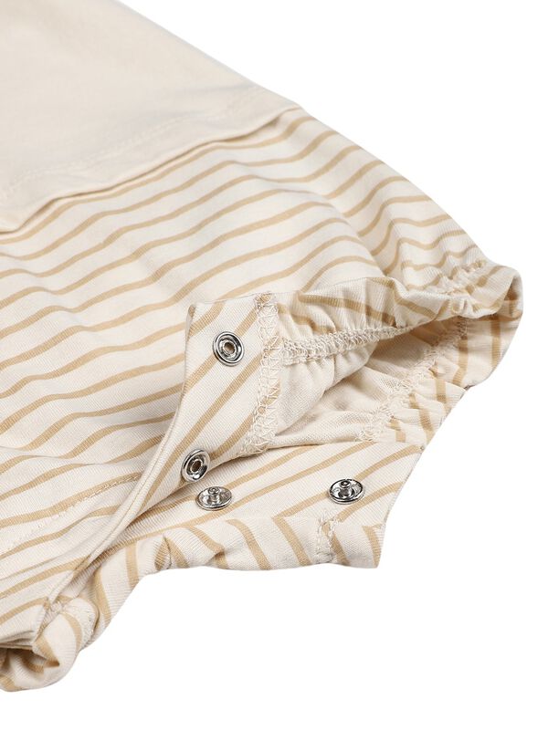 Girls Natural Striped Short Sleeve Knitted Romper image number 3